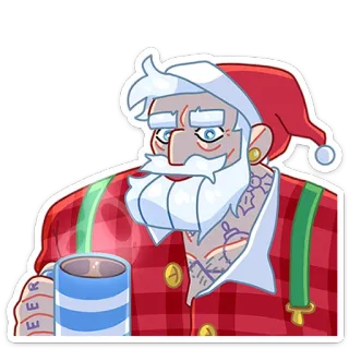 ☕️ Santa Claus BEER Père Noël, Noël, Bière, Tatouage, Vacances, Festif telegram sticker