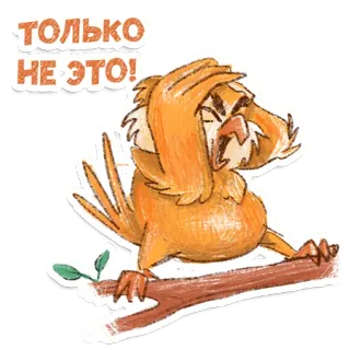 🤯 ТОЛЬКО НЕ ЭТО! gufo, cartone animato, uccello, testo russo, emozione, scioccato telegram sticker