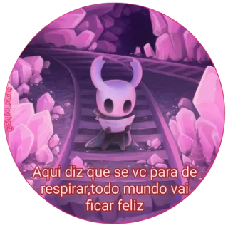 🤔 The Knight Hollow Knight Aqui diz que se vc para de respirar,todo mundo vai ficar feliz Hollow Knight, Gra wideo, Postać, Rycerz, Platformówka, Przygoda, Gra indie telegram sticker