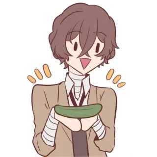 🥒 animé, concombre, dessin animé, joyeux, Dazai Osamu telegram sticker