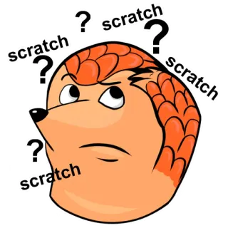 🤔 scratch rascando, signo de interrogación, confundido, animal, dibujos animados, erizo, pensando whatsapp sticker