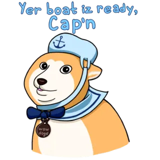 ⚓ Yer boat iz ready, Cap'n doge, meme, gracioso, barco, capitán, animal, mono whatsapp sticker