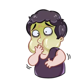 🤢 sakit, mual, tidak enak badan, mabuk perjalanan, sakit perut, kartun whatsapp sticker