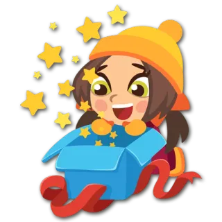 🌟 girl, cartoon, box, stars, surprise, happy, gift telegram sticker