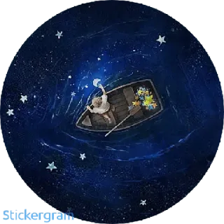 🌙 night, stars, boat, stars, person, water, fantasy telegram sticker