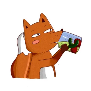 😂 fox, animal, drink, cartoon, illustration, cute telegram sticker