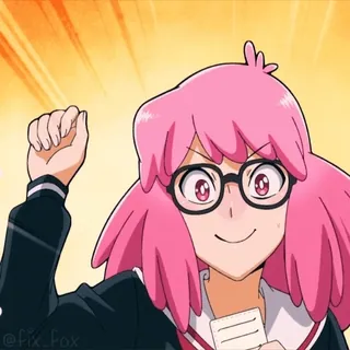 ✊ anime, capelli rosa, occhiali, carino, felice telegram sticker