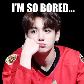 🙄 I'M SO BORED... 지루함, 밈, 인물 사진, 사람, 빨간색, 텍스트, 표정 telegram sticker