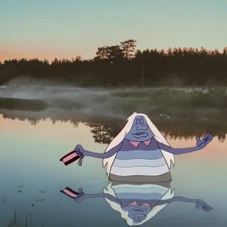 😍 漫画, 水, 自然, 湖, キャラクター, 日の出 telegram sticker