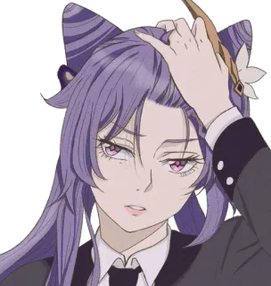 🤨 Anime, lila Haare, Katzenohren, Frau, Charakter whatsapp sticker