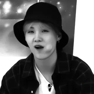 🍪 Suga Suga, BTS, K-pop, czarno-białe, osoba, piosenkarz telegram sticker