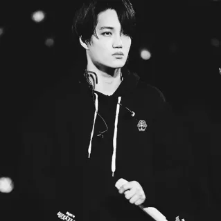 🌑 pria, kpop, idola, hitam putih, hoodie, penyanyi telegram sticker
