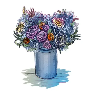 😌 flowers, bouquet, vase, floral arrangement, watercolor, illustration, plants telegram sticker