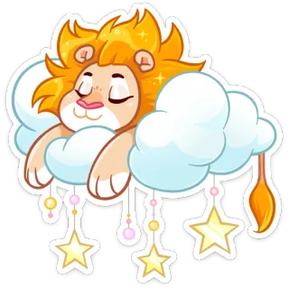 😴 狮子, 云, 睡觉, 星星, 卡通, 可爱, 梦, 迷人 telegram sticker