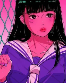🍭 girl, anime, manga, school uniform, pink, portrait telegram sticker