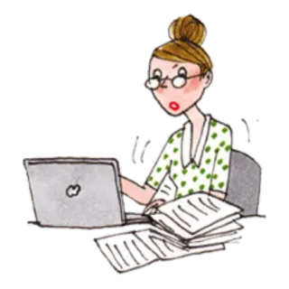 📝 женщина, офис, ноутбук, документы, работа, мультфильм, иллюстрация telegram sticker