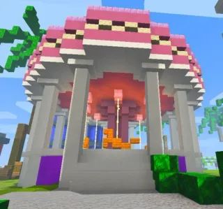 🎠 minecraft, membangun, merah muda, putih, gazebo, balok, struktur telegram sticker