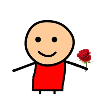🌺 棒人間, 赤いシャツ, バラ, 愛, バレンタインデー, 漫画, シンプル telegram sticker