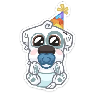 🥳 chiot, chien, bébé, chapeau de fête, mignon, animal, sticker whatsapp sticker