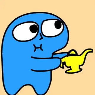 ✨ cartoon, character, blue, genie lamp, yellow, wish whatsapp sticker