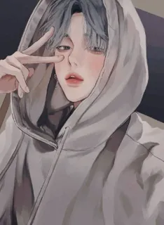 〰️ anime, digital art, character, peace sign, hoodie, portrait telegram sticker