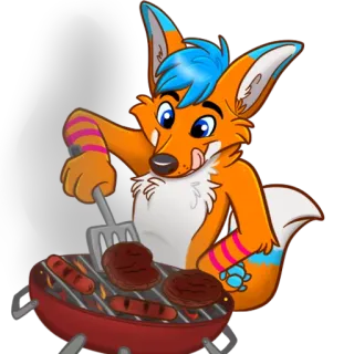 🌭 renard, anthropomorphe, dessin animé, grillades, nourriture, cuisine, animal whatsapp sticker