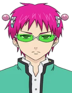 😐 Kusuo Saiki The Disastrous Life of Saiki K. Аниме, розовые волосы, зеленые очки, Сайки Кусуо, психокинез, телекинез telegram sticker