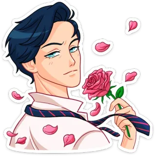 👋 ผู้ชาย, กุหลาบ, การ์ตูน, ศิลปะ, โรแมนติก, ความรัก whatsapp sticker
