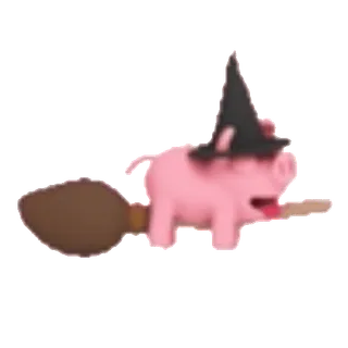 🧹 돼지, 마녀, 빗자루, 나는, 동물, 귀여운 whatsapp sticker