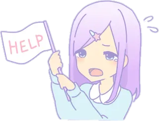🆘 HELP Anime, Gadis, Tolong, Bendera, Menangis, Kesusahan, Pastel, Memohon whatsapp sticker