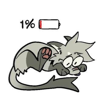 🪫 1% cat, tired, low battery, cartoon, exhausted, pet whatsapp sticker