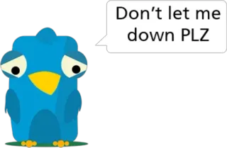 😢 Don't let me down PLZ pássaro, azul, triste, desenho animado, suplicante, pedido, fofo telegram sticker