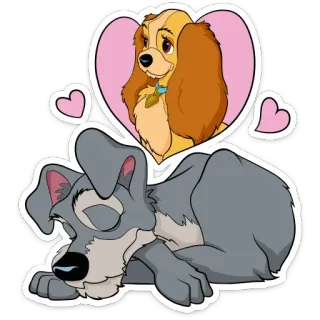 ❤️ Lady and the Tramp psy, kreskówka, disney, miłość, słodkie telegram sticker