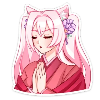 😔 cô gái anime, tai mèo, tóc hồng, kawaii, dễ thương, manga, hình minh họa telegram sticker