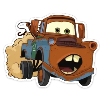 😧 Mater Cars grúa, dibujos animados, Disney, Pixar, vehículo, película, personaje telegram sticker