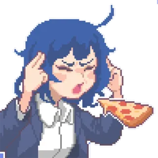😌 аниме, девушка, пицца, думает, цифровое искусство telegram sticker