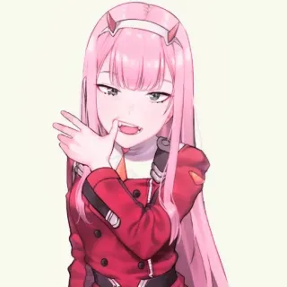 🍒 Zero Two Darling in the Franxx Anime, pinke Haare, Hörner, Mädchen, Charakter telegram sticker