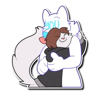 🤗 you furry, hug, cuddle, affection, anthropomorphic, cute, white cat, cartoon telegram sticker
