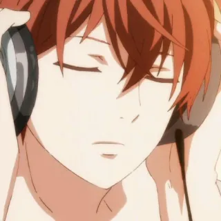 🖇 Anime, Musik, Kopfhörer, Porträt, rote Haare whatsapp sticker