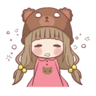 😪 девочка, медведь, сонный, каваий, милый, чиби, мультфильм telegram sticker