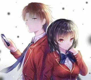 🙃 アニメ, キャラクター, カップル, 赤い制服, 漫画, アート telegram sticker