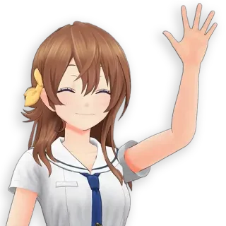👋 garota anime, acenando, desenho animado, garota, uniforme escolar, anime whatsapp sticker