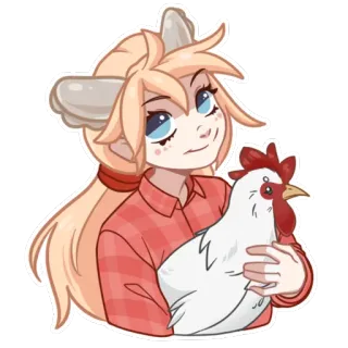 🐓 소녀, 닭, 농장, 동물, 귀여운, 만화, 애완 동물 whatsapp sticker
