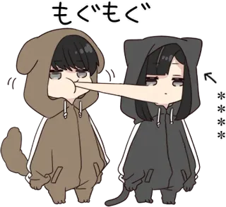 🧁 もぐもぐ manger, chibi, dessin animé, oreilles d'animaux, sweat à capuche telegram sticker