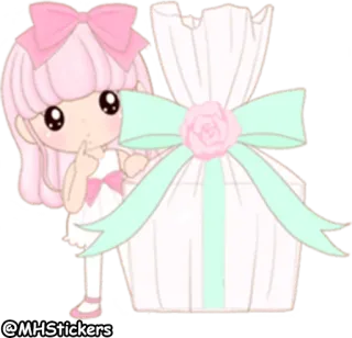 🎁 @MHStickers carino, kawaii, ragazza, fiocco, regalo, presente, cartone animato telegram sticker