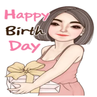 🎂 Happy Birth Day aniversário, desenho animado, mulher, presente, celebração whatsapp sticker