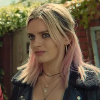 🌸 Maeve Wiley Sex Education maeve wiley, sex education, pelo rosa, serie netflix, mujer, retrato, pelo rubio telegram sticker