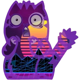 😧 레트로, 신스웨이브, 고양이, 베이퍼웨이브, 80년대, 디지털 아트, 기하학적, 만화 telegram sticker