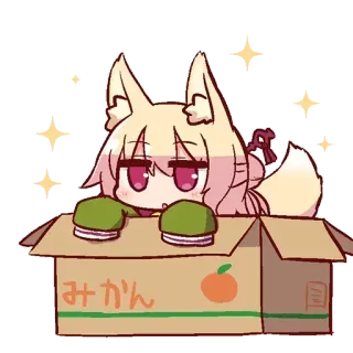 😏 みかん Anime, Renard, Mikan, Orange, Boîte, Mignon telegram sticker