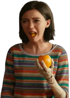 🤨 Alita Alita: Battle Angel Ciborgue, Mangá, Ficção científica, Laranja, Fruta whatsapp sticker